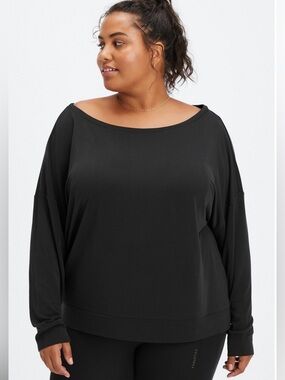 Fabletics Black Off-Shoulder Boatneck Pullover 4X
